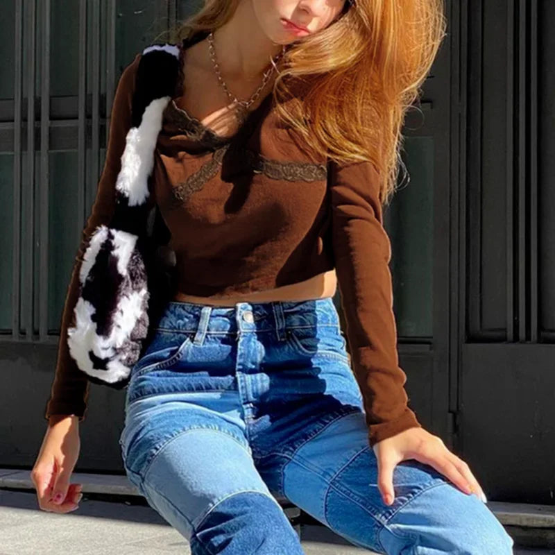 "Mocha Muse" 
Long Sleeve Brown Crop Top